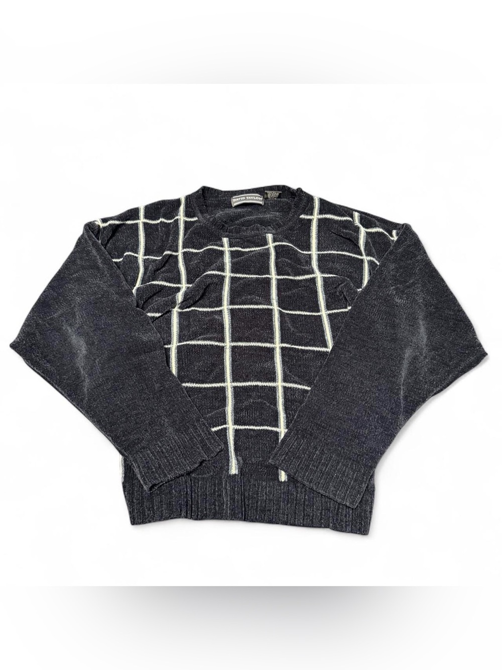 David taylor y2k boxyfit plaid knit sweater